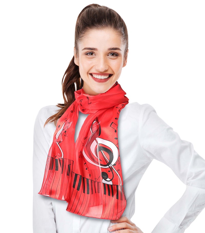 CBC Crown Women's Fashion Music Note Scarf (Various Patterns, Colors) (1529-RED) - Image 2